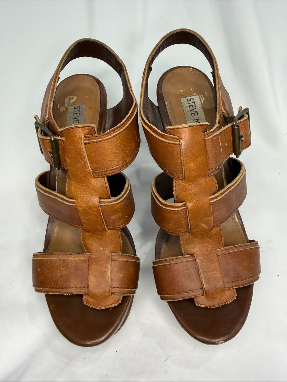 Steve Madden Wanting Tan Brown Leather Multi-Strap Heels